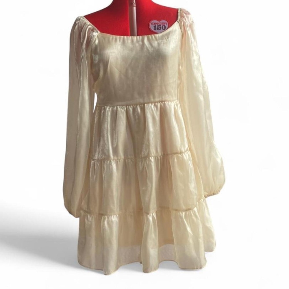 Baltic Born Gio Tiered Short Long Sleeve Dress in Champagne Pearl Size XL